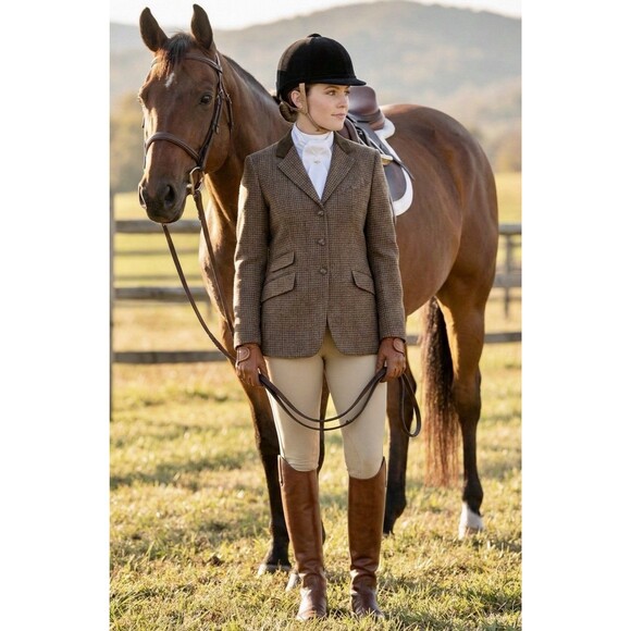 Vintage Lauren Ralph Lauren Brown Wool Houndstooth Equestrian Blazer Size 16W - Picture 2 of 9